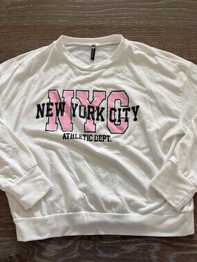 EUC WORN ONCE Girls Revelation white/pink NYC sweatshirt size Large
